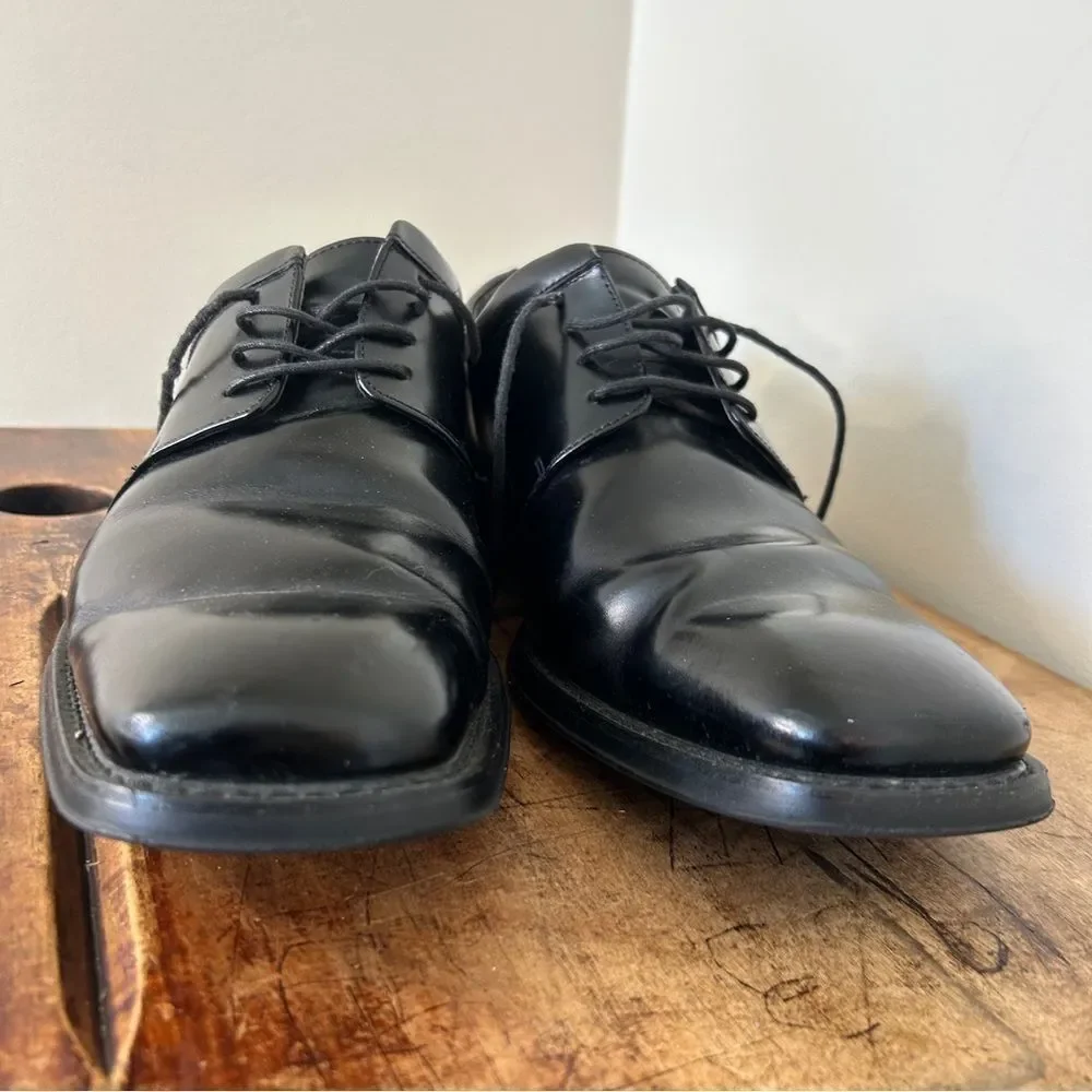 Via Spiga Men's 10.5 Black Leather Derby Dress Shoes Professional Classic Formal